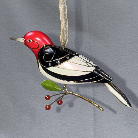 Hallmark 2016 Red-Headed Woodpecker Beauty of Birds Cloisonné Style Ornament - Picture 5 of 14